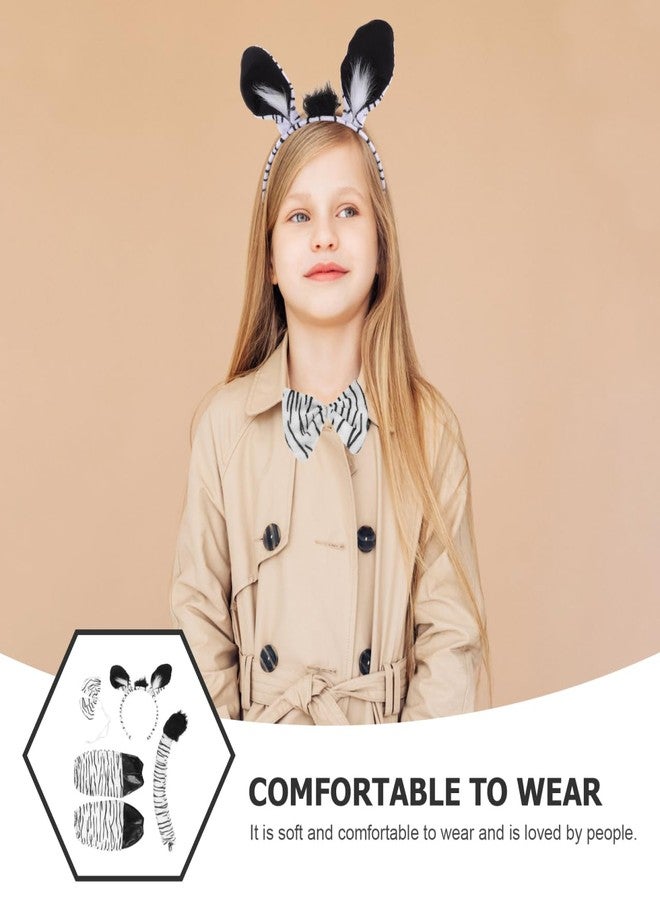 JOINPAYA Zebra Costume Set for Kids: 4 Piece Zebra Ears Headband, Bowtie, Tail, and Gloves- Animal Fancy Dress Party Accessory for Halloween Christmas Role Play Stage Performance - Image 4